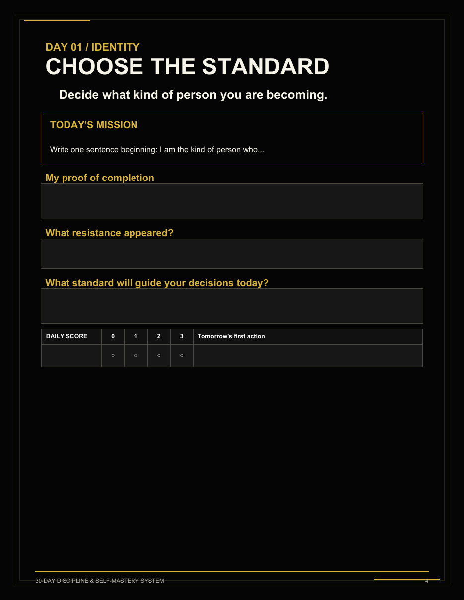 Daily mission workbook page